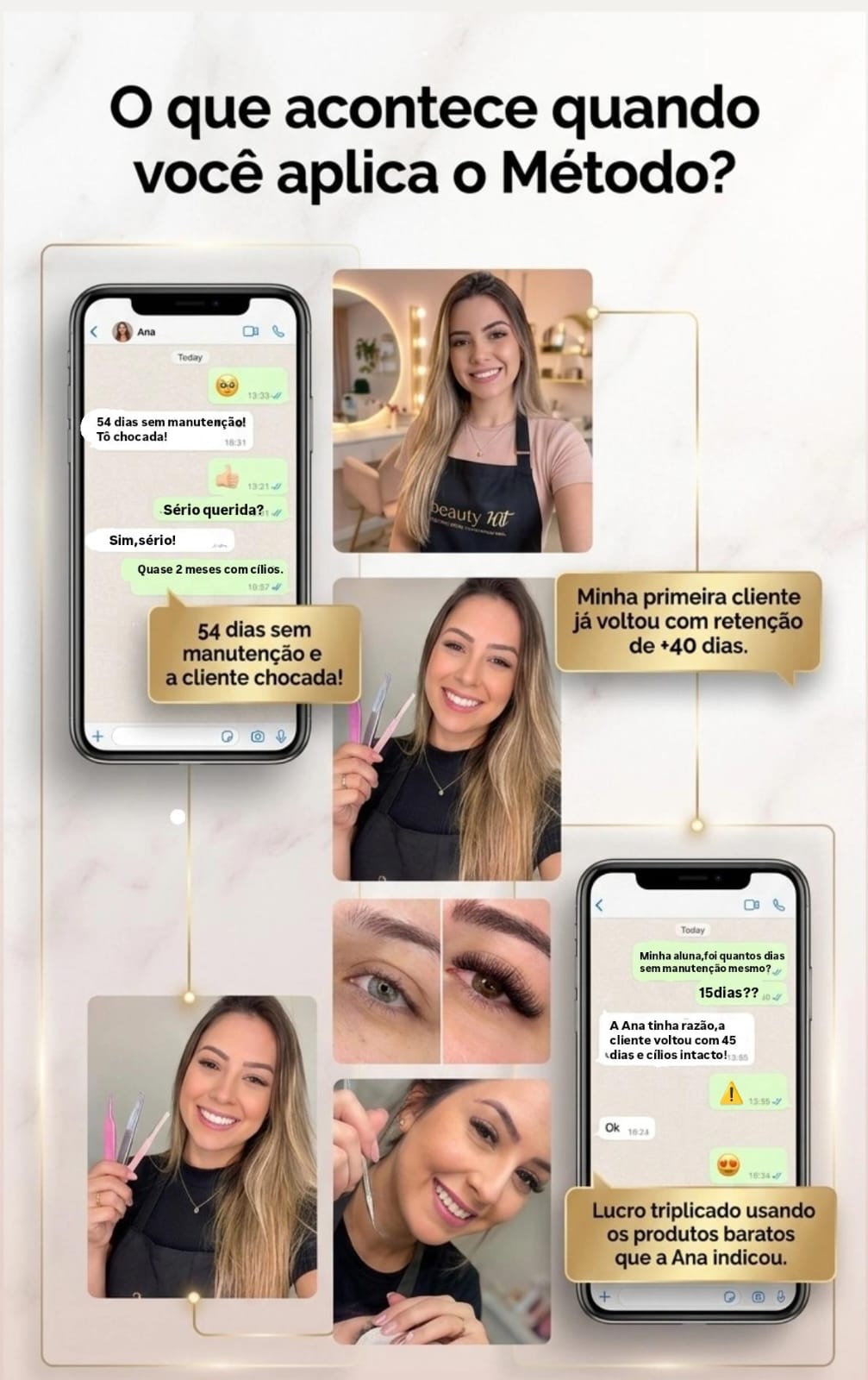 Depoimentos reais de lash designers aplicando o Método +40 dias