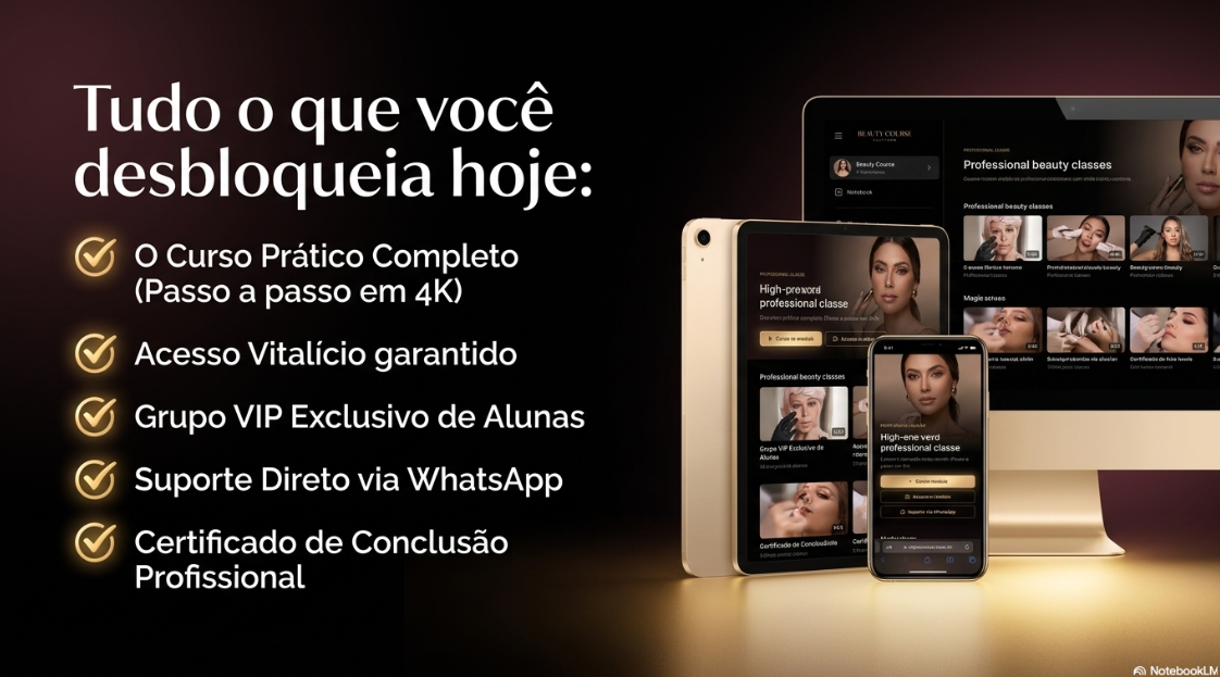 Tudo o que você desbloqueia hoje — curso completo em 4K, acesso vitalício, grupo VIP, certificado